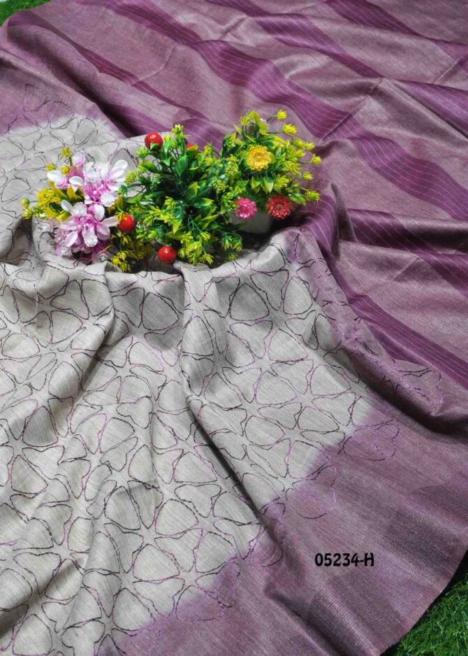 Sabaana - 05234-H   Clay Grey Color with Purple Rich Look Linen Cotton Saree CM1211621 (RR5E)