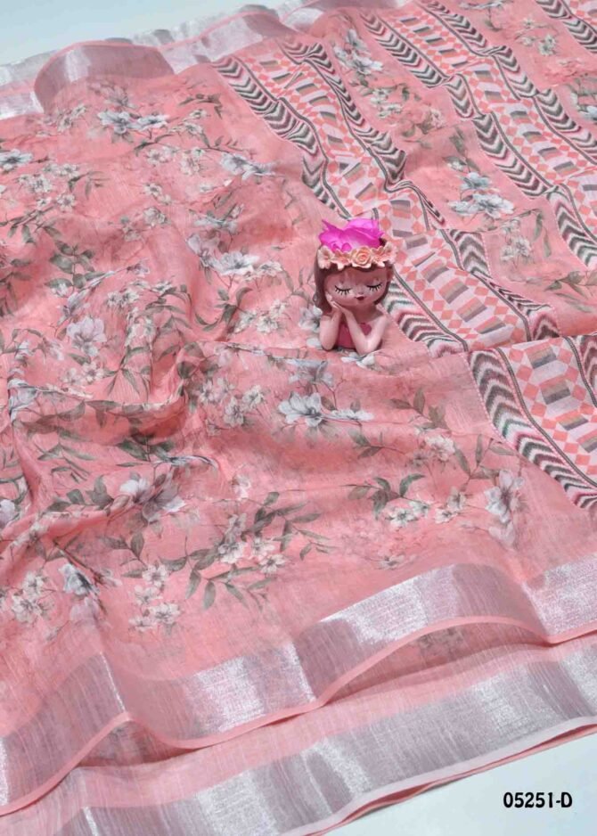 Varshika - 05251-D   Salmon Peach Color Rich Look Linen Cotton Saree CM1212425 (RR8C)