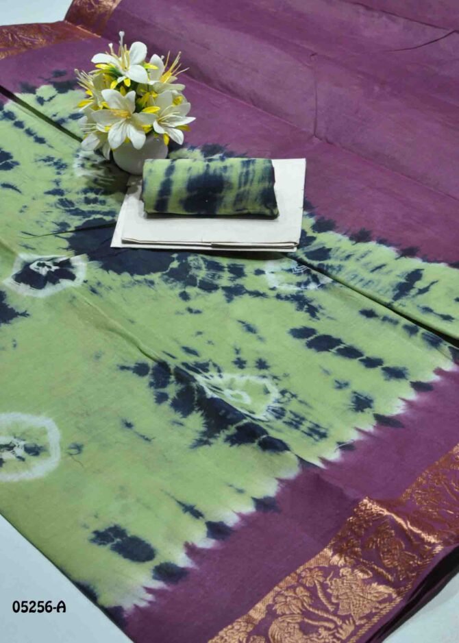 Meenakshi - 05256-A  Sage Green Color Batik Cotton Saree CM1211179 (RR9C)