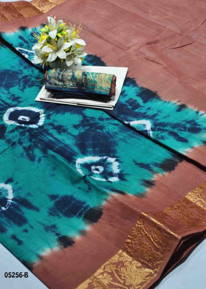 Meenakshi - 05256-B  Ocean Green Color Batik Cotton Saree CM1211179 (RR9C)