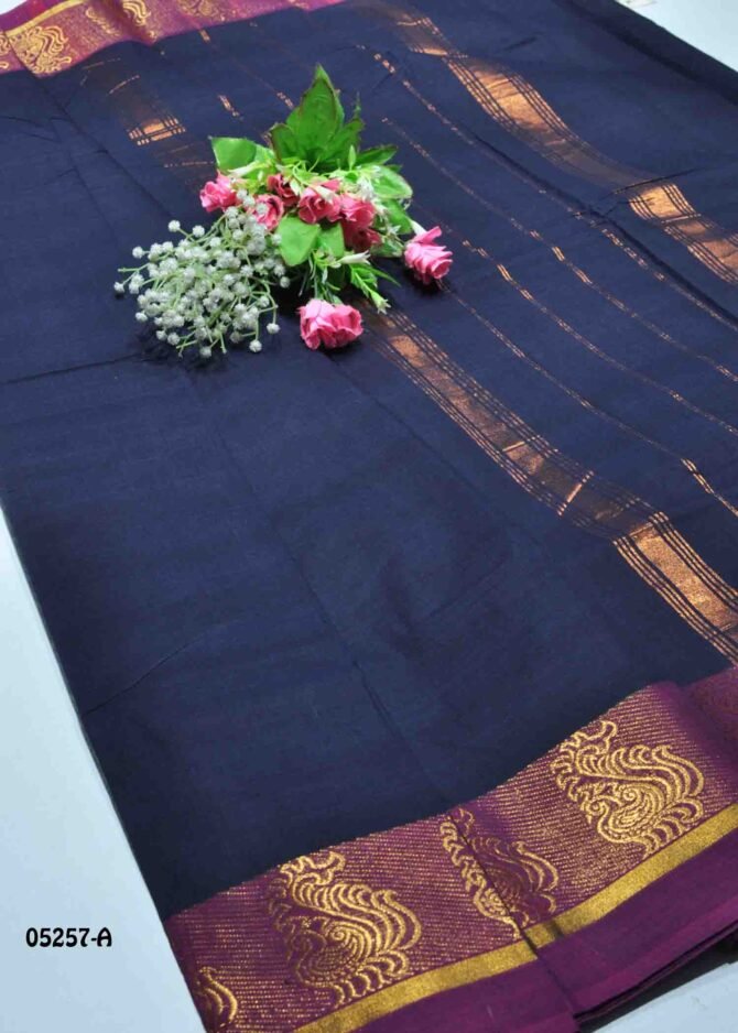 Magizhini - 05257-A   Navy Blue Color Elagant Chettinad Cotton Saree CM1214024 (RR8B)