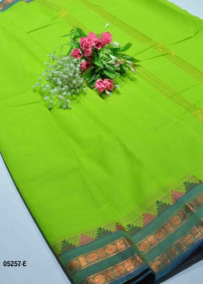 Magizhini - 05257-E   Lawn Green Color Elagant Chettinad Cotton Saree CM1214024 (RR8B)