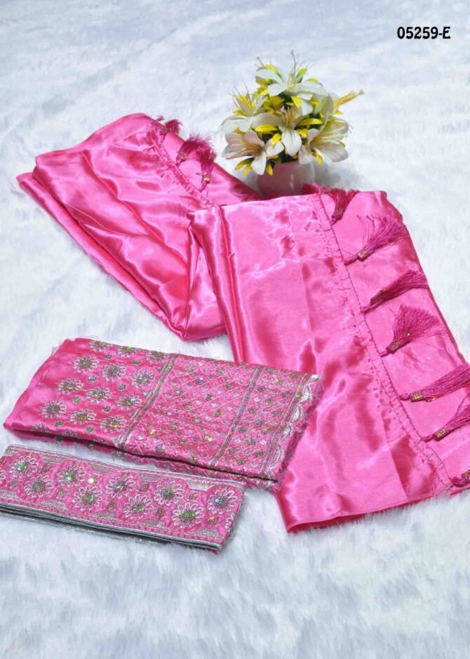 Yaazhini  - 05259-E  Flamingo Pink Color Plain Satin Saree With HipBelt CM1209537 (RR9D)