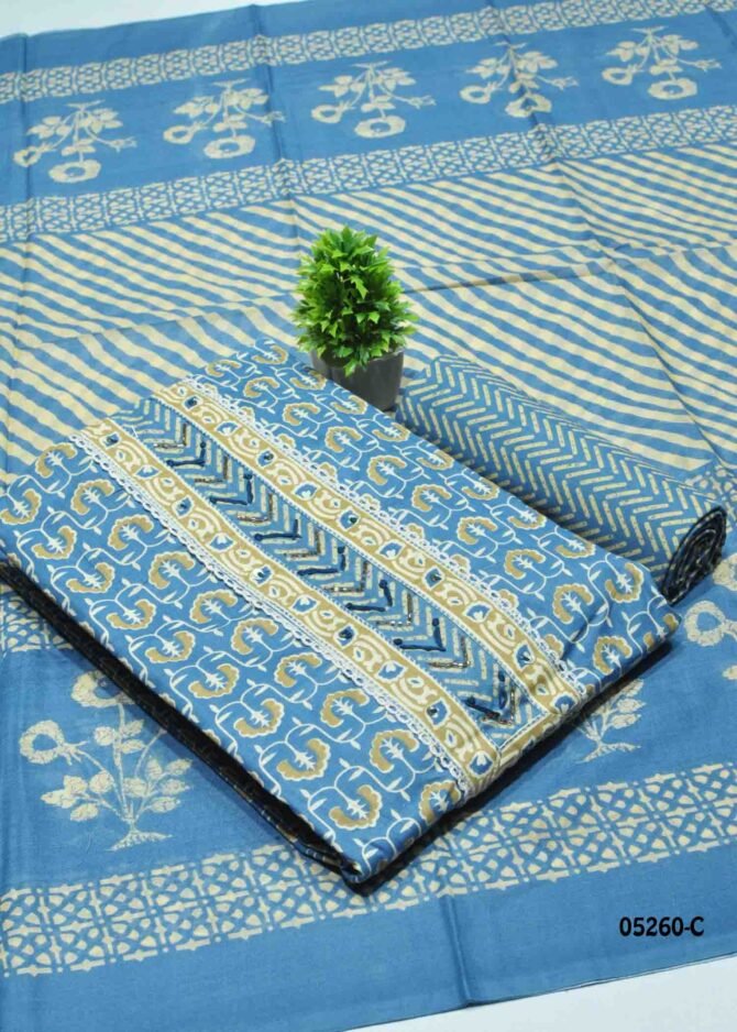 Yashika - 05260-C  Cornflower Blue Color Traditional Look Pure Cotton Salwar Material CM1212994 (RR2C)