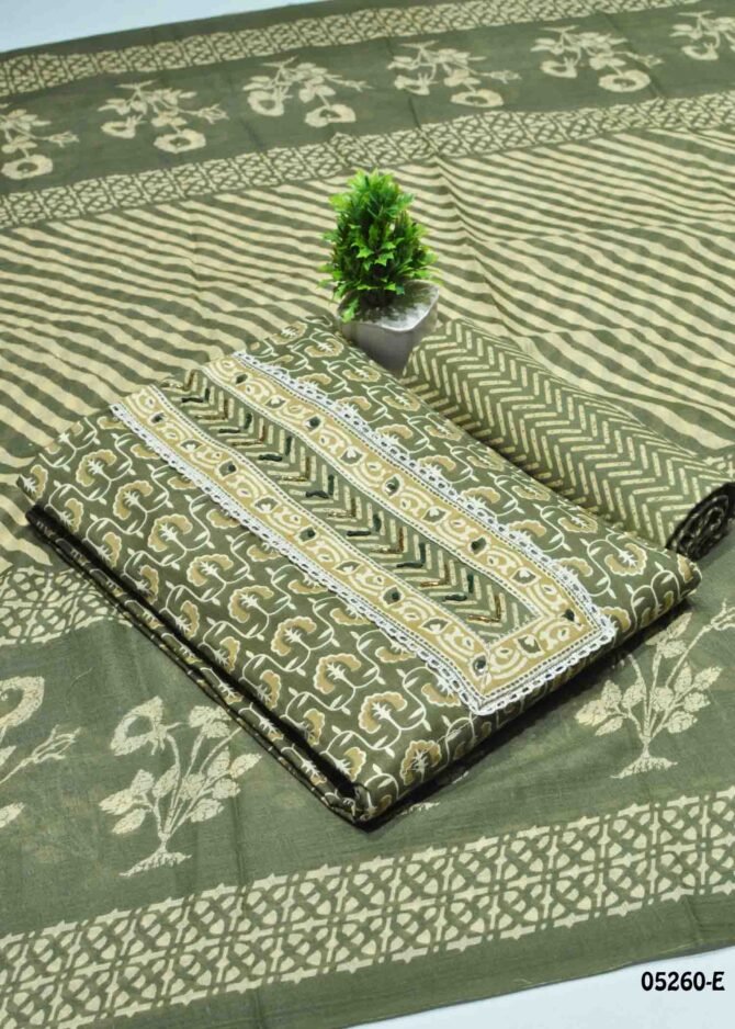 Yashika - 05260-E  Moss Green Color Traditional Look Pure Cotton Salwar Material CM1212994 (RR2C)