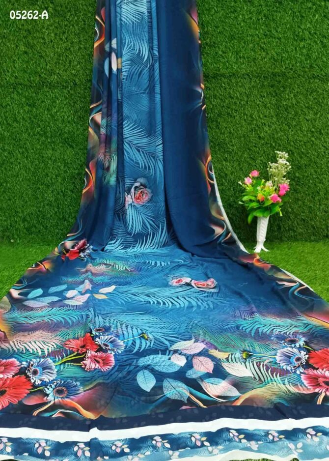 Saanya - 05262-A  Denim Blue Color Digital Saree CM1214195 (RR8B)