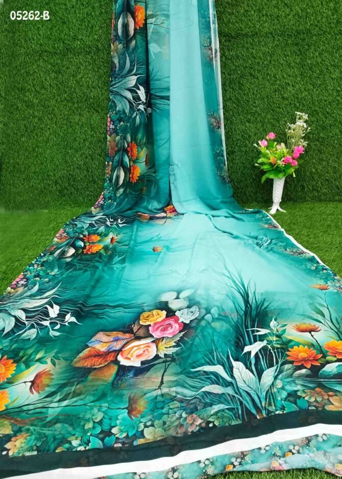 Saanya - 05262-B  Turtle Green Color Digital Saree CM1214195 (RR8B)