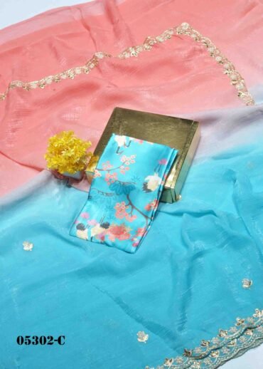 Shafrina-05302-C Cottage Red With Skyblue Color Beautiful Crushed Jimmy-Choo Saree CM1208338 (RR1E)