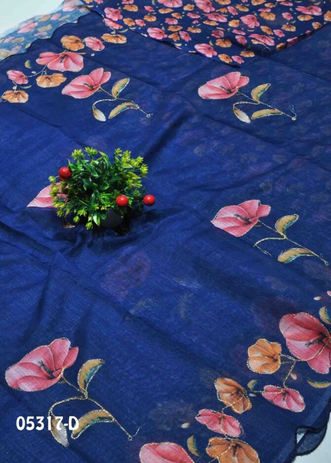 Poovizhi - 05317-D Royal Blue Color Blooming Jute Cotton Saree CM1211689 [RR5D]