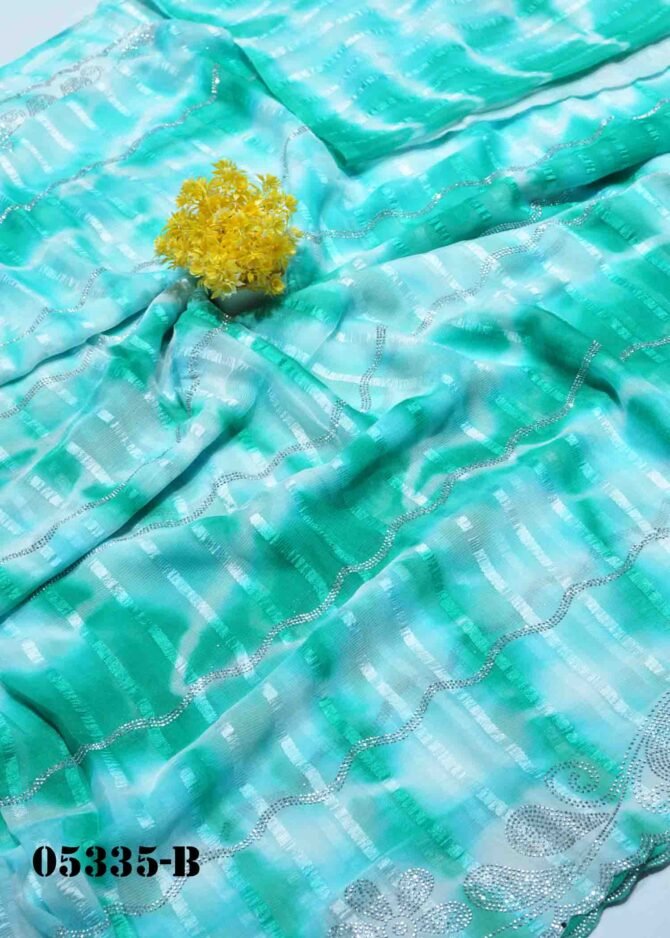 Aishwarya -05335-B Tiffany Blue Color Beautiful Stonev Work Moss Chiffon Saree CM1210321 (RR8E)