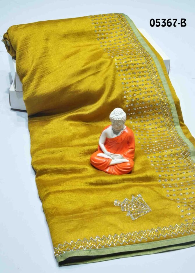 Radhika-05367-B Corn Yellow Color Beautiful Grand Look Crushed Moss Chiffon Saree CM1209437 (LR4C)