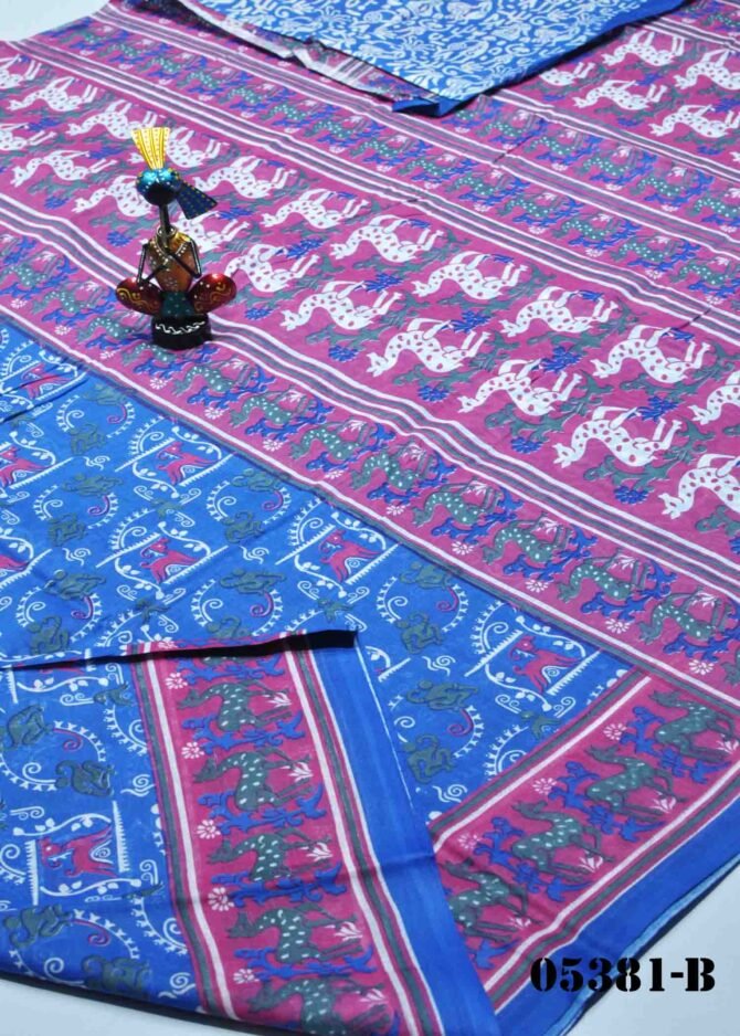 Nivetha -05381-B Blue Color kalamkari Printed Summer Special Pure Cotton Saree CM1219014 (LR5C)