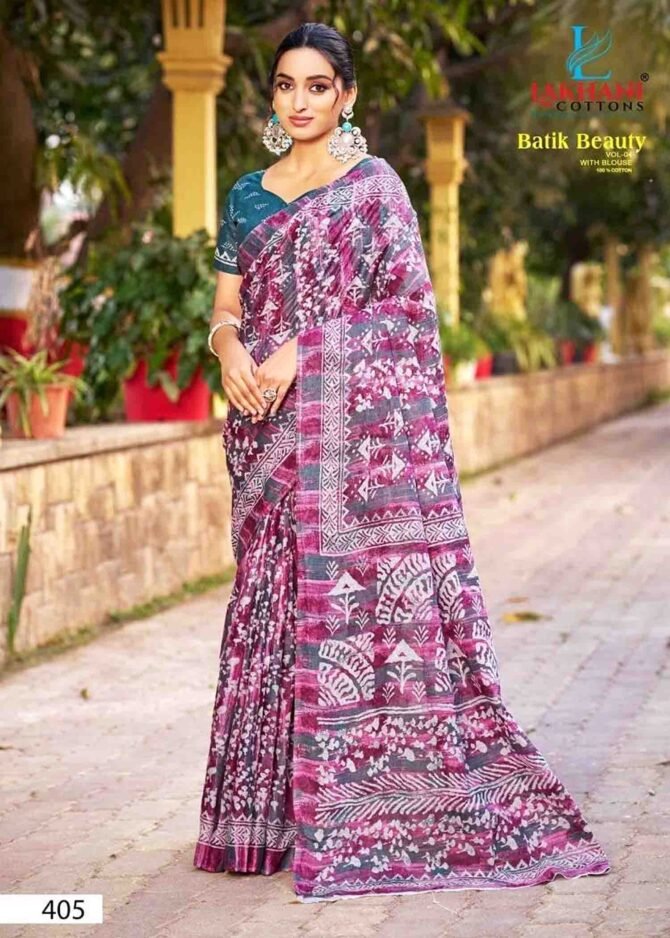 Lakhani Batik Beauty -405 Boysenberry Purple Color Summer Special Pure Cotton Saree CM1209862 (RR2E)