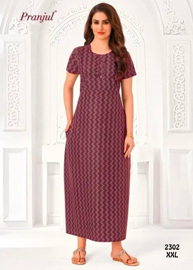 Ashwini -2302  [XXL]  Rosewood Color (Pranjul Brand) Cotton Readymade Pocket Nighty CM1235883 (LR2E)