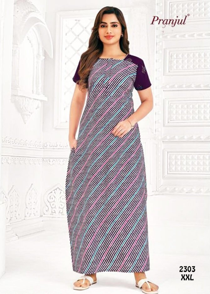 Ashwini -2303  [XXL]  Multi Color (Pranjul Brand) Cotton Readymade Pocket Nighty CM1235883 (LR2E)