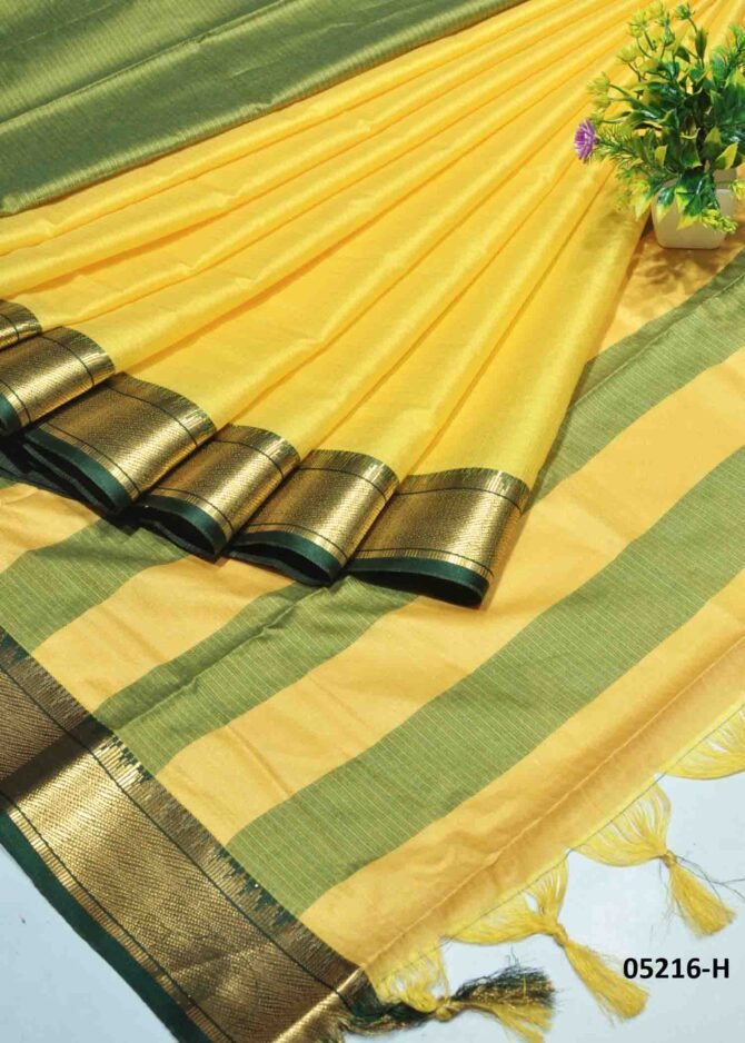 Thamarai -05216-H Yellow color Plain Fancy Cotton Saree CM1226530 (LR4C)