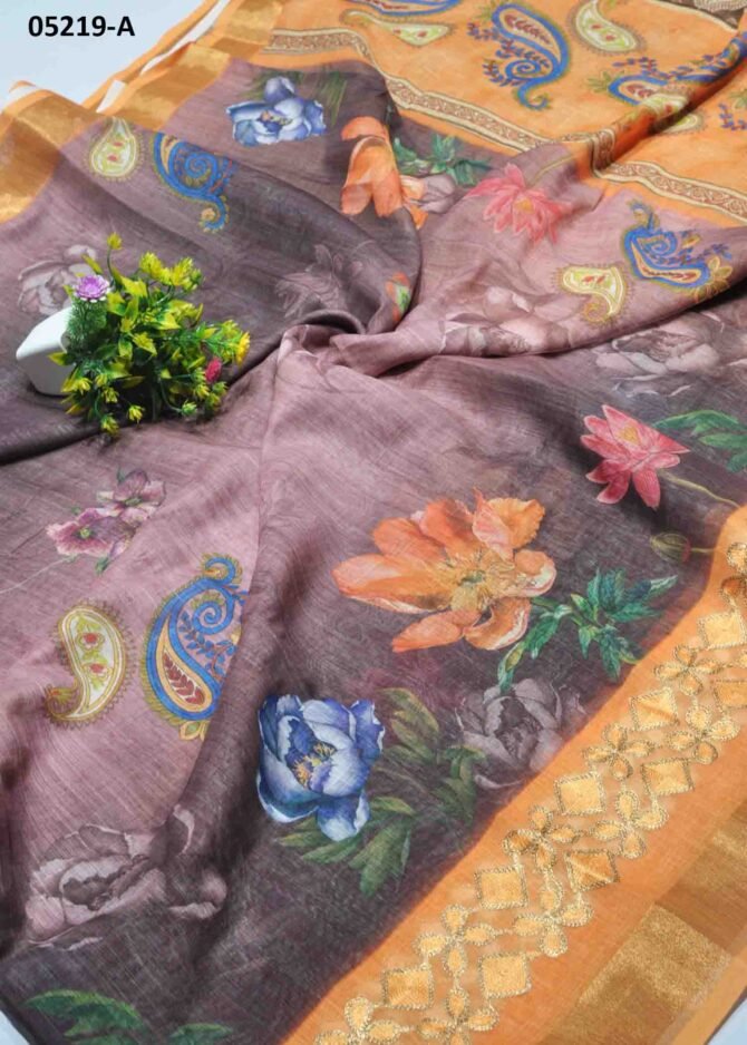 Roshika - 05219-A  Rosewood Color Rich Look Linen Cotton Saree CM1218996 (RR5E)