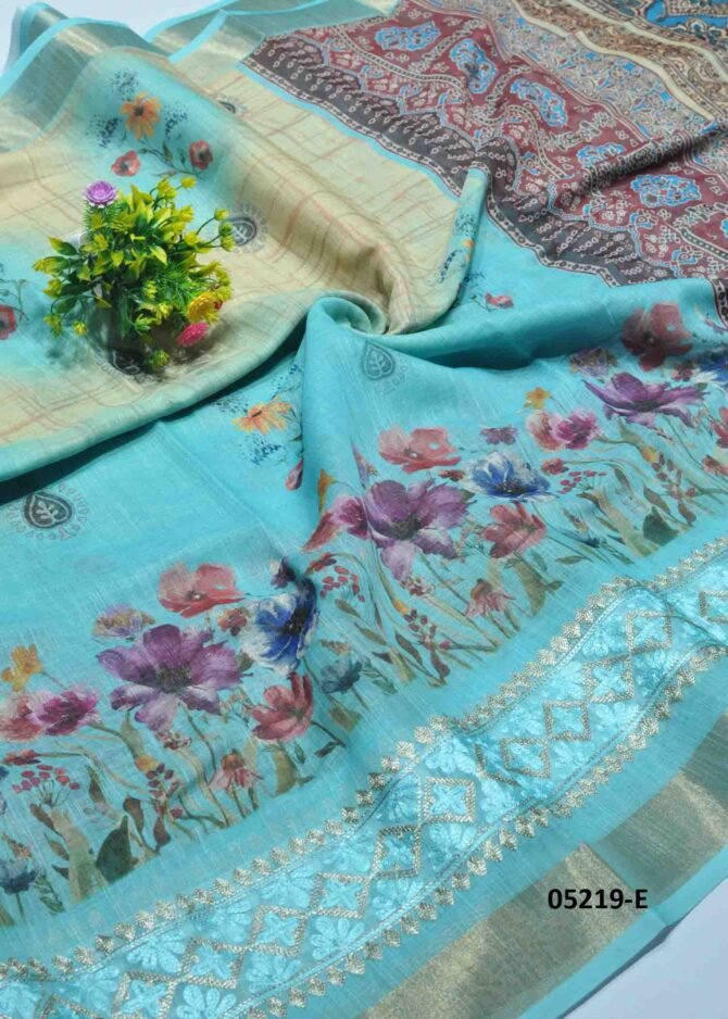 Roshika - 05219-E  UltramarineGreen Color Rich Look Linen Cotton Saree CM1218996 (RR5E)
