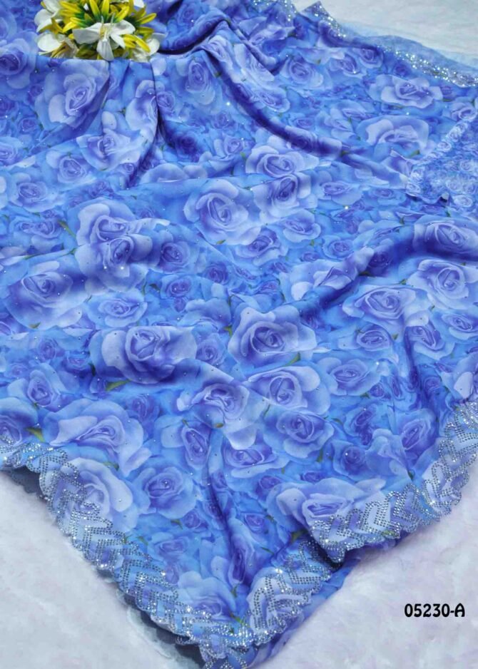 Jishnuka - 05230-A   Cobalt Blue Color Grand Look Digital Printed Soft Georgette Saree CM1210335 [RR1B]