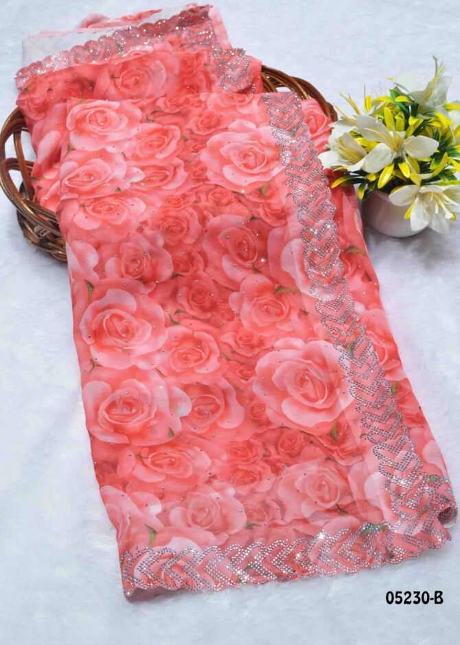 Jishnuka - 05230-B   Salsa Red Color Grand Look Digital Printed Soft Georgette Saree CM1210335 [RR1B]