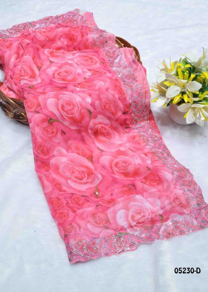 Jishnuka - 05230-D   Watermelon Pink Color Grand Look Digital Printed Soft Georgette Saree CM1210335 [RR1B]