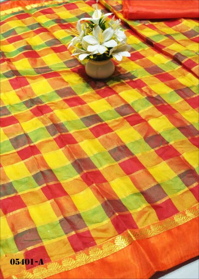 Subhishka - 05401-A   Multi Color Checked Mixed Cotton Saree CM1222606