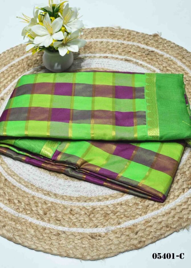 Subhishka - 05401-C   Multi Color Checked Mixed Cotton Saree CM1222606