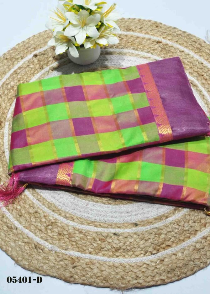 Subhishka - 05401-D   Multi Color Checked Mixed Cotton Saree CM1222606