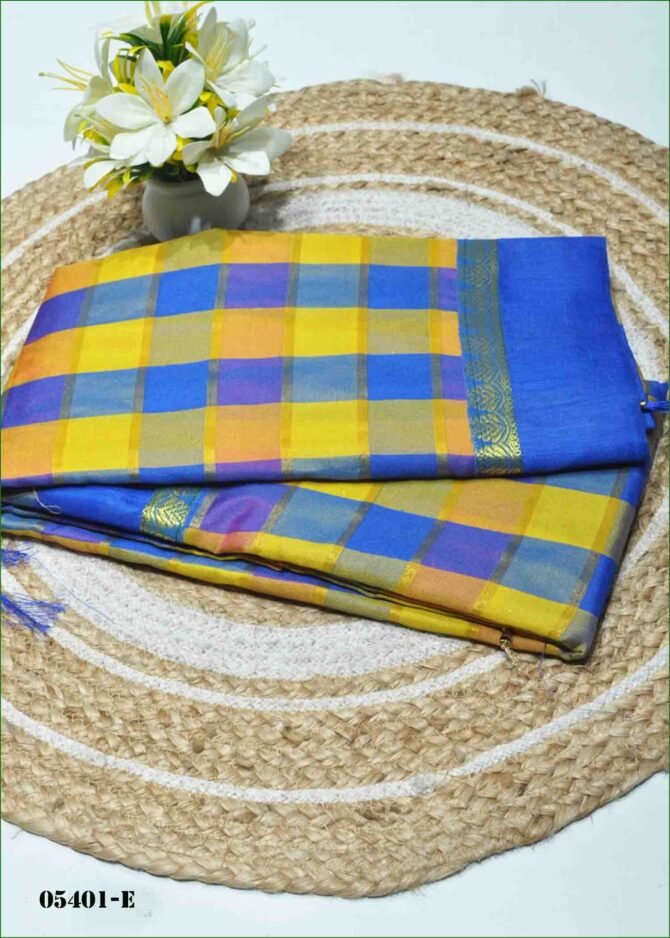 Subhishka - 05401-E   Multi Color Checked Mixed Cotton Saree CM1222606