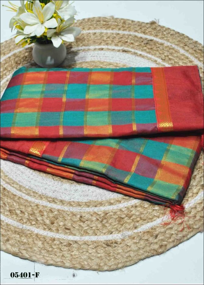 Subhishka - 05401-F   Multi Color Checked Mixed Cotton Saree CM1222606