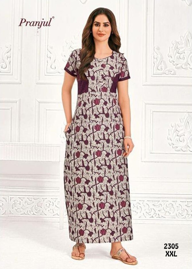 Ashwini -2305  [XXL]  LightGrey Color (Pranjul Brand) Cotton Readymade Pocket Nighty CM1235883 (LR2E)