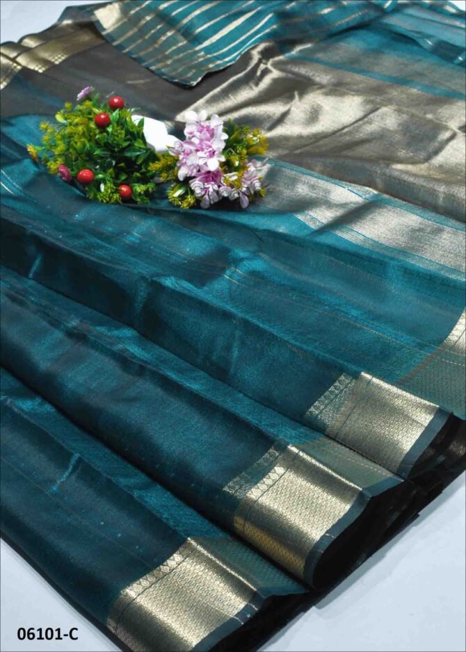 Tharsika  - 06101-C  Dark Oxford Peacock Blue Color Traditional Wear Fancy Tissue Saree CM1218990 (RR5D)