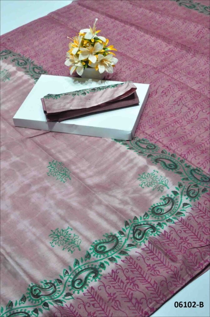 Leela - 06102-B  Pecan Brown Color Pure Battik Cotton Saree CM1215101 [RR6D]