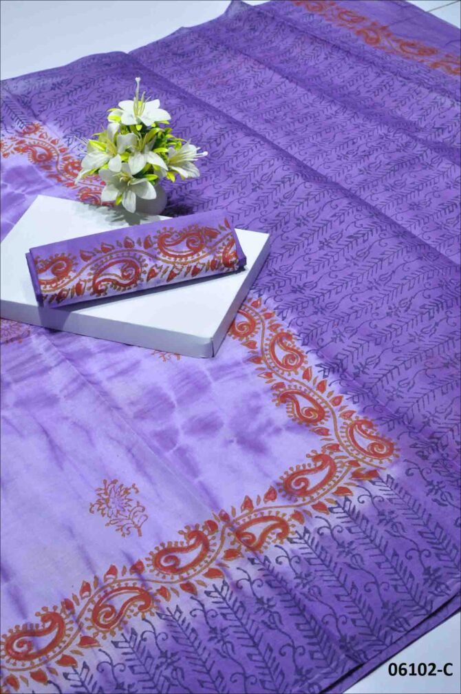 Leela - 06102-C  Violet Color Pure Battik Cotton Saree CM1215101 [RR6D]