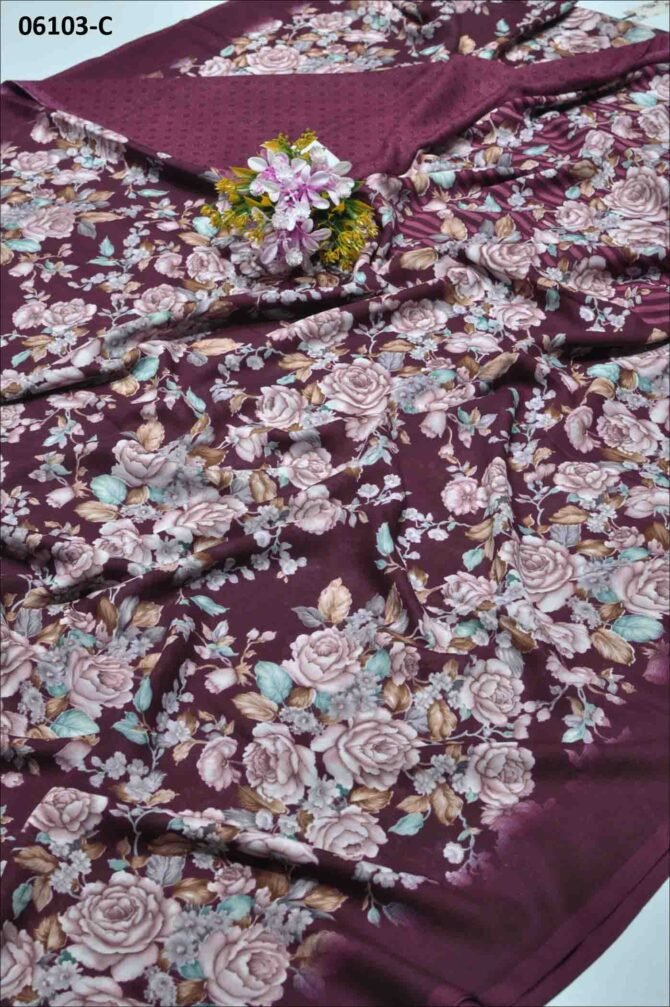 Kayathri - 06103-C  Aubergine Purple Color Floral Printed Simple Look Soft Synthetic Saree CM1226196 [RR6C]