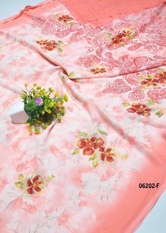 Rishmitha - 06202-F  Peach Color Floral Printed Simple Look Synthetic Saree CM1225442 [RR9E]