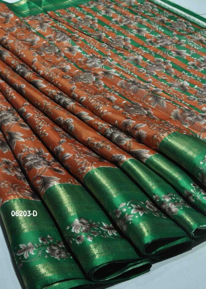 Rudra - 06203-D  Blaze Orange Color Blooming Jute Cotton Saree CM1216663 [RR1C]
