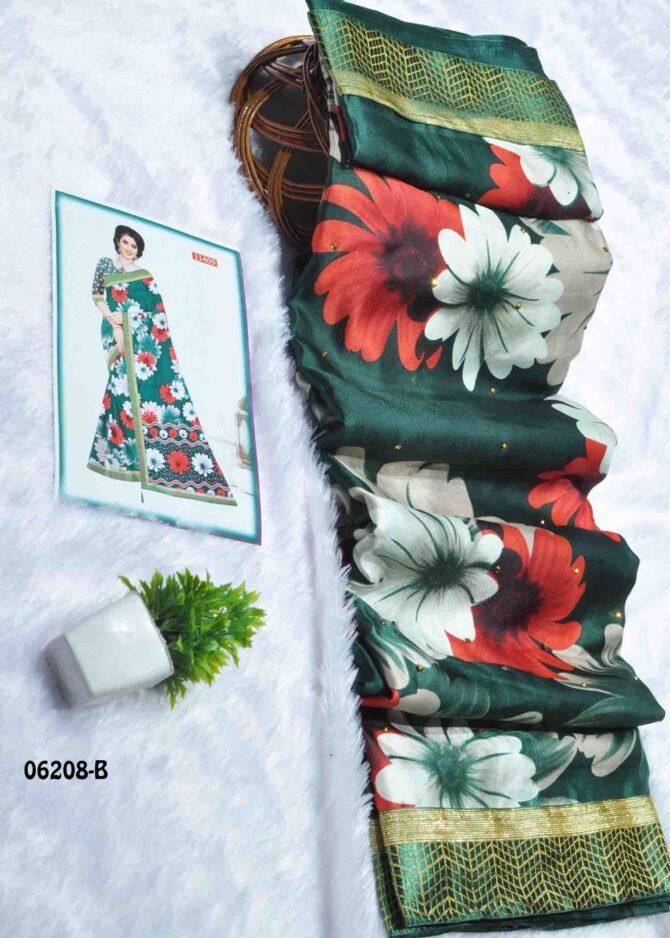 Poovizhi - 06208-B   Bottle Green Color Elegant Look Floral Design Moss Chiffon Saree CM1184115 [LR1C]