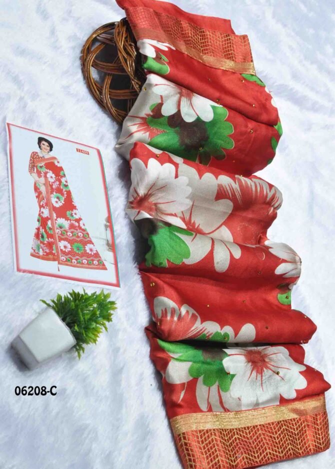 Poovizhi - 06208-C   Red Color Elegant Look Floral Design Moss Chiffon Saree CM1184115 [LR1C]