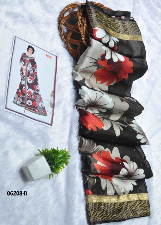 Poovizhi - 06208-D   Dark Elm Brown Color Elegant Look Floral Design Moss Chiffon Saree CM1184115 [LR1C]