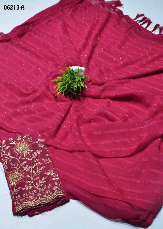 Lithvika - 06213-A  Raspberry Pink Color Chiffon Saree CM1209479 (RR1E)