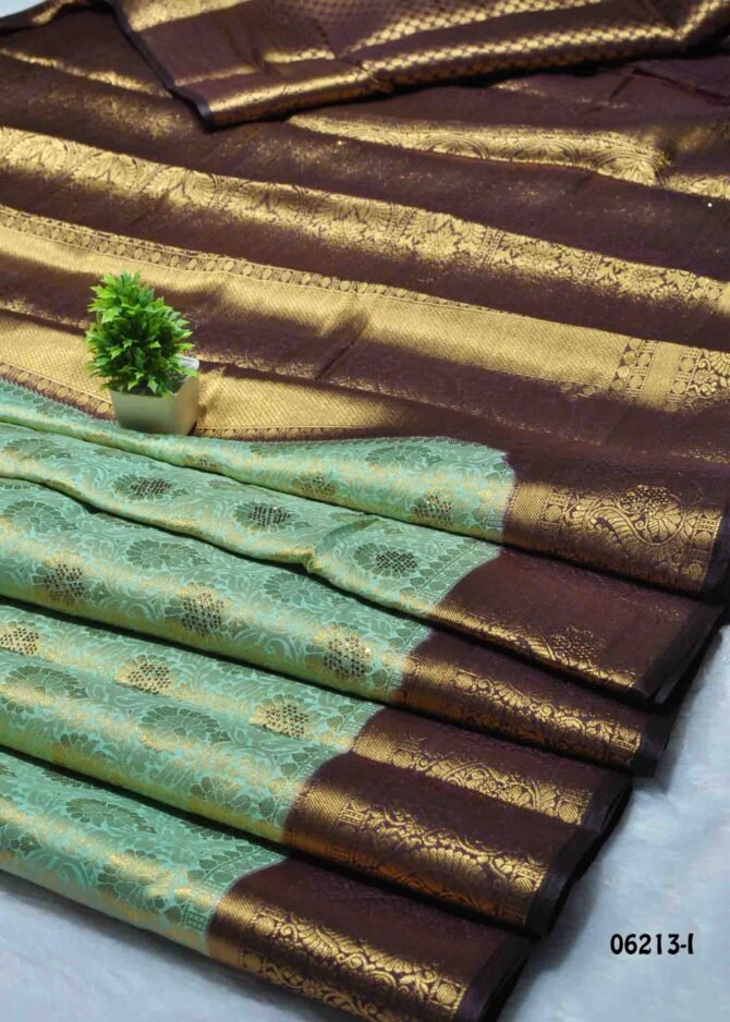 Nyanathika - 06213-I   Frog Green Color Taditional Look Raw Silk Saree CM1227676 (LR1D)
