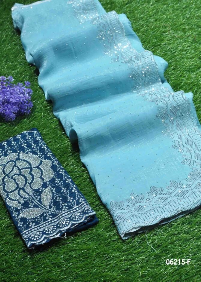 Haritha - 06215-F   Celeste Sky Blue Color Beautiful Jimmy Choo Saree CM1226422 (RR1E)