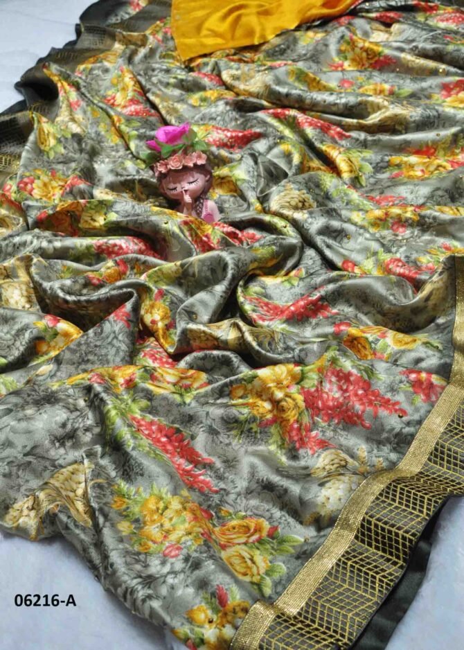 Aarathana - 06216-A   Green Color Elegant Look Floral Design Moss Chiffon Saree CM1234573 [LR1D]