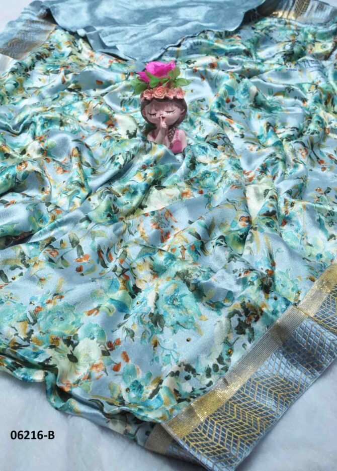 Aarathana - 06216-C   Sage Green Color Elegant Look Floral Design Moss Chiffon Saree CM1234573 [LR1D]