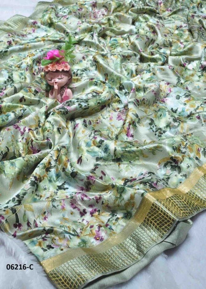 Aarathana - 06216-C   Sage Green Color Elegant Look Floral Design Moss Chiffon Saree CM1234573 [LR1D]