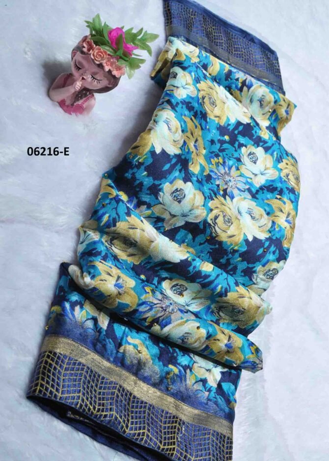 Ajeethina - 06216-E   Navy Blue Color Elegant Look Floral Design Moss Chiffon Saree CM1234573 [LR1D]