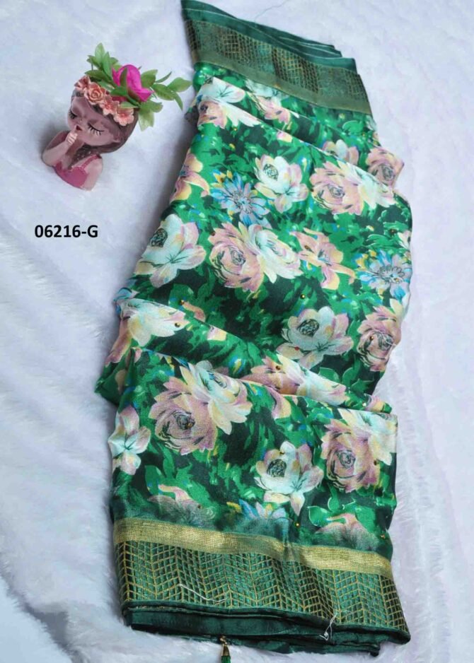 Ajeethina - 06216-G   Green Color Elegant Look Floral Design Moss Chiffon Saree CM1234573 [LR1D]