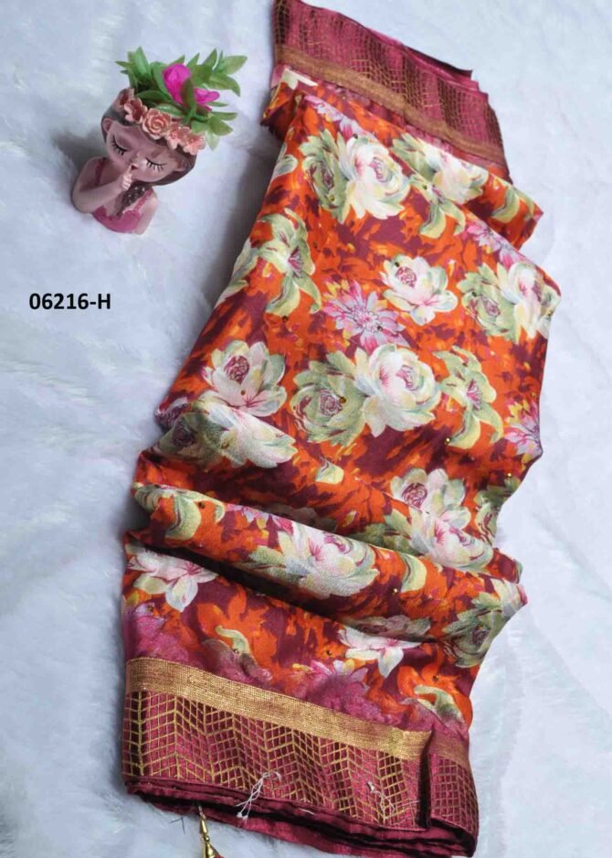 Ajeethina - 06216-H   Burgundy Red Color Elegant Look Floral Design Moss Chiffon Saree CM1234573 [LR1D]