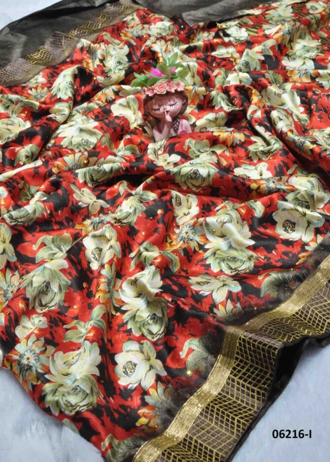Ajeethina - 06216-I   Red Color Elegant Look Floral Design Moss Chiffon Saree CM1234573 [LR1D]